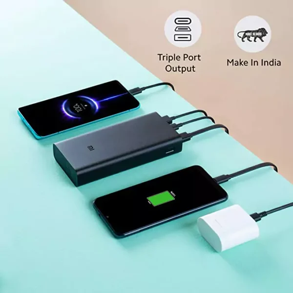 zopic MI Power Bank 3i 20000mAh Lithium black color Polymer 18W Fast Power Delivery Charging | Input- Type C | Micro USB| Triple Output