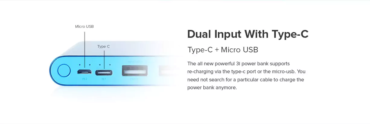 zopic Mi 10000mAH 3i Powerbank 18W Fast Charging Li-Polymer, Micro-USB and Type C Input Port, Power Bank 3i with