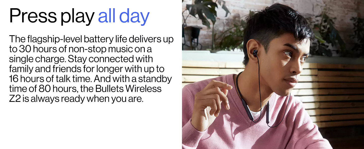 zopic OnePlus Bullets Z2 Neckband Bluetooth Wireless in Ear Earphones with Mic, Bombastic Bass - 12.4 Mm Drivers, 10 Mins Charge - 20 Hrs Music, 30 Hrs Battery Life