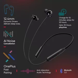 OnePlus Bullets Z2 Neckband Bluetooth Wireless in Ear Earphones with Mic, Bombastic Bass – 12.4 Mm Drivers, 10 Mins Charge – 20 Hrs Music, 30 Hrs Battery Life