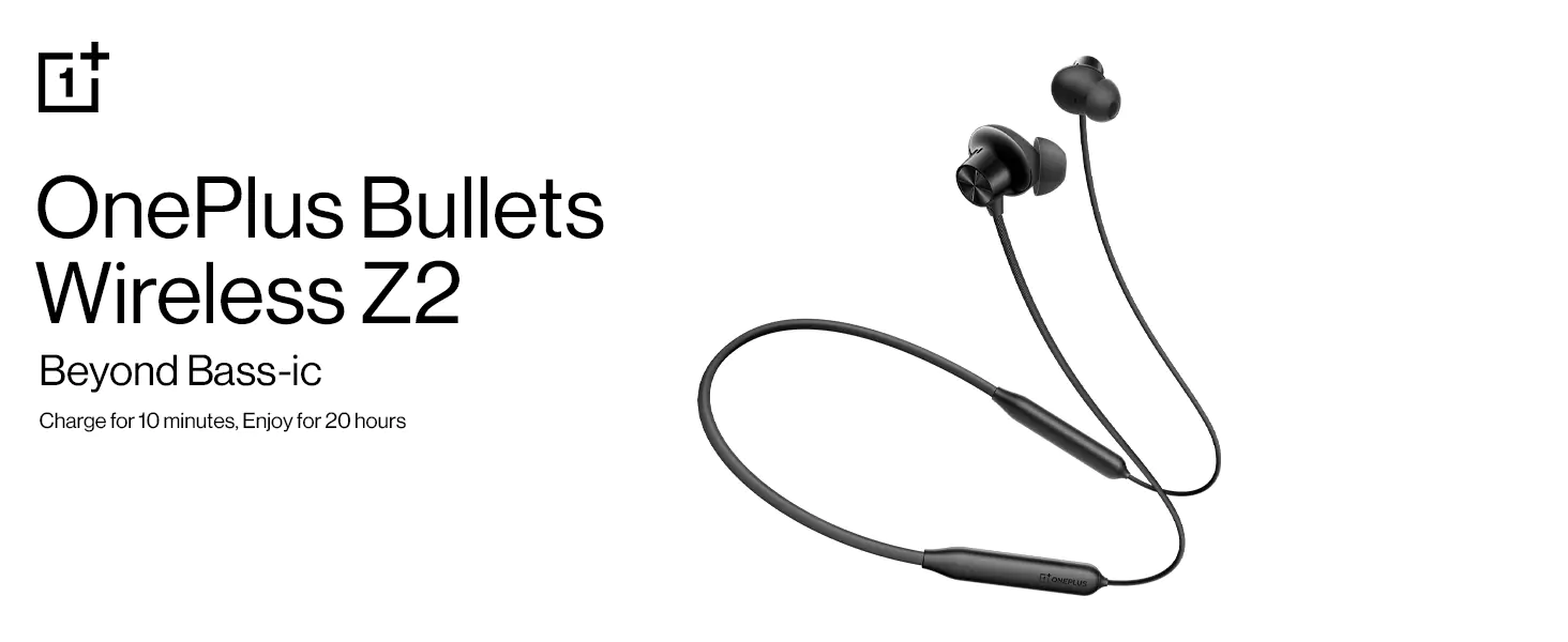 zopic OnePlus Bullets Z2 Neckband Bluetooth Wireless in Ear Earphones with Mic, Bombastic Bass - 12.4 Mm Drivers, 10 Mins Charge - 20 Hrs Music, 30 Hrs Battery Life