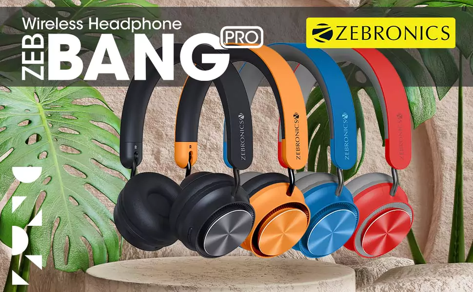 zopic Zebronics Zeb Bang PRO red color Headphone Bluetooth v5.0 On Ear 30H Backup, Foldable Design, Call Function, Voice Assistant Feature, Built-in Rechargeable Battery, Type C Charging, 40mm Driver and AUX