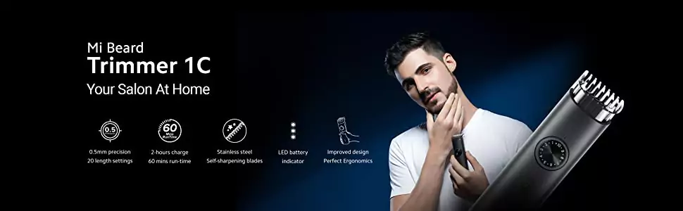 zopic MI Beard Trimmer 1C black color Cordless, 60 Minutes of usage with 20 length settings, USB Fast charging, black color