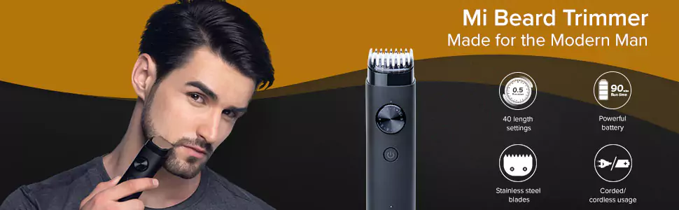zopic Mi Beard Trimmer black color 90 mins runtime, for men, full body Waterproof IPX7, Fast Charging, 40 length settings, cordless+ corded dual use, charging indicator, Travel lock, Black Color