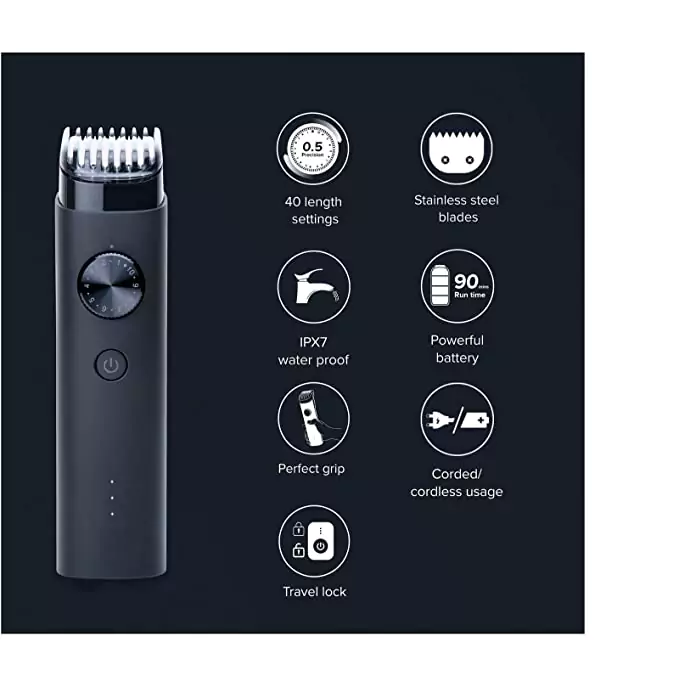 zopic Mi Beard Trimmer black color 90 mins runtime, for men, full body Waterproof IPX7, Fast Charging, 40 length settings, cordless+ corded dual use, charging indicator, Travel lock, Black Color