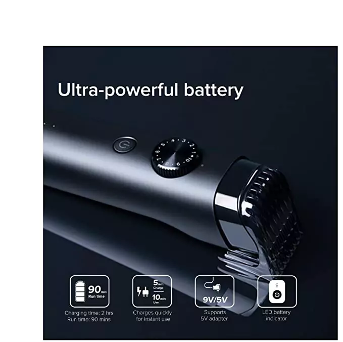 zopic Mi Beard Trimmer black color 90 mins runtime, for men, full body Waterproof IPX7, Fast Charging, 40 length settings, cordless+ corded dual use, charging indicator, Travel lock, Black Color