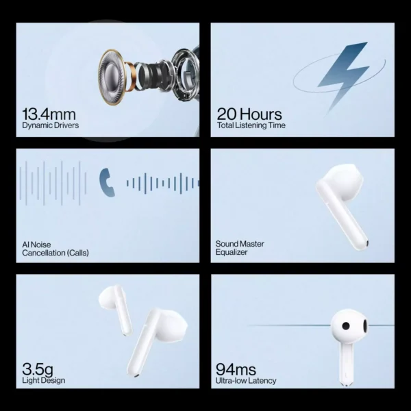 zopic OnePlus Nord Buds CE Earbuds Bluetooth Truly Wireless in Ear, 20 Hours Playtimr, Sweatproof, Fast Charging,