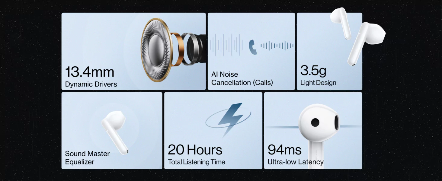 zopic OnePlus Nord Buds CE Earbuds Bluetooth Truly Wireless in Ear, 20 Hours Playtimr, Sweatproof, Fast Charging,