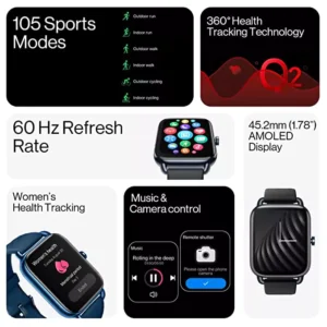 OnePlus Nord Smartwatch with 1.78” AMOLED Display, 60 Hz Refresh Rate, 105 Fitness Modes, 10 Days Battery, SPO2, Heart Rate, Stress Monitor, Women Health Tracker & Multiple Watch Face