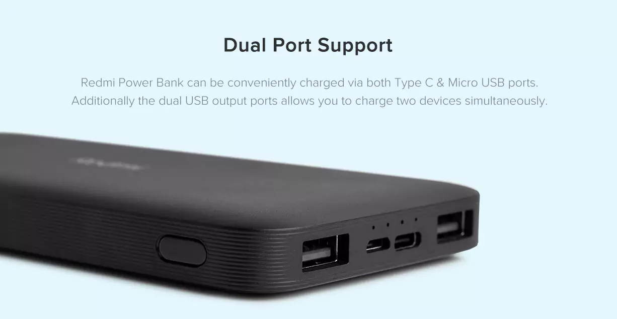 zopic Redmi 10000mAh 10 Watt Lithium Polymer Power Bank with Fast Charging, Dual input ports (Micro USB & Type-C)