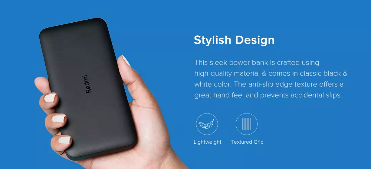 zopic Redmi 10000mAh 10 Watt Lithium Polymer Power Bank with Fast Charging, Dual input ports (Micro USB & Type-C)
