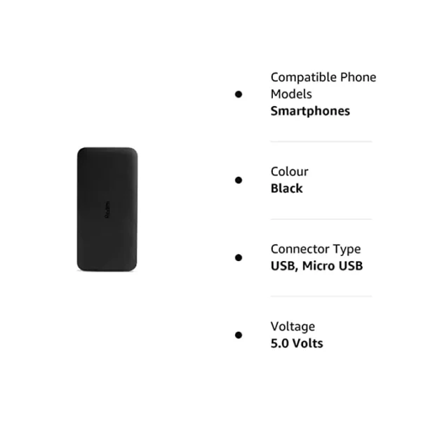 zopic Redmi 10000mAh 10 Watt Lithium Polymer Power Bank with Fast Charging, Dual input ports (Micro USB & Type-C)
