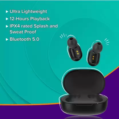 zopic Redmi Earbuds 2C Truly Wireless in black color Ear Earbuds with Mic, Bluetooth 5.0, Up to 12 Hours Playback, IPX4 Splash & Sweat Proof, Light Weight, Touch Control & Supports Voice Assistance
