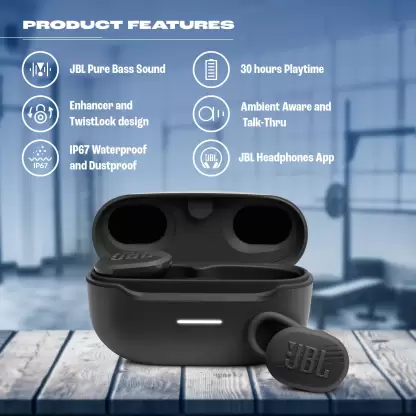 zopic JBL Endurance Race Earbuds True Wireless in Ear Active Sports Earbuds with Mic, 30Hrs Playtime, IP67 Water & Dustproof, Secure fit with Enhancer & Twistlock Design for Running & Workouts (Black Color)