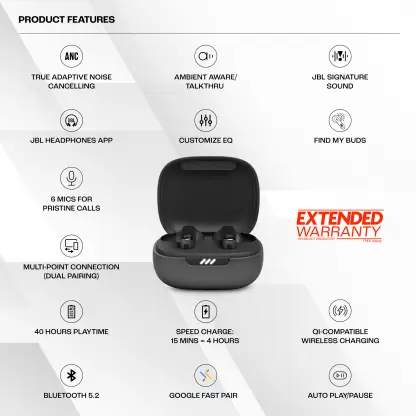 Zopic JBL Live Pro 2 Earbuds ANC True Wireless in Ear | Upto 40Hrs Playtime | Adjust EQ for Extra Bass | 6 Mics for Crystal Clear Calls | Dual Pairing | Qi Compatible | Built-in Alexa