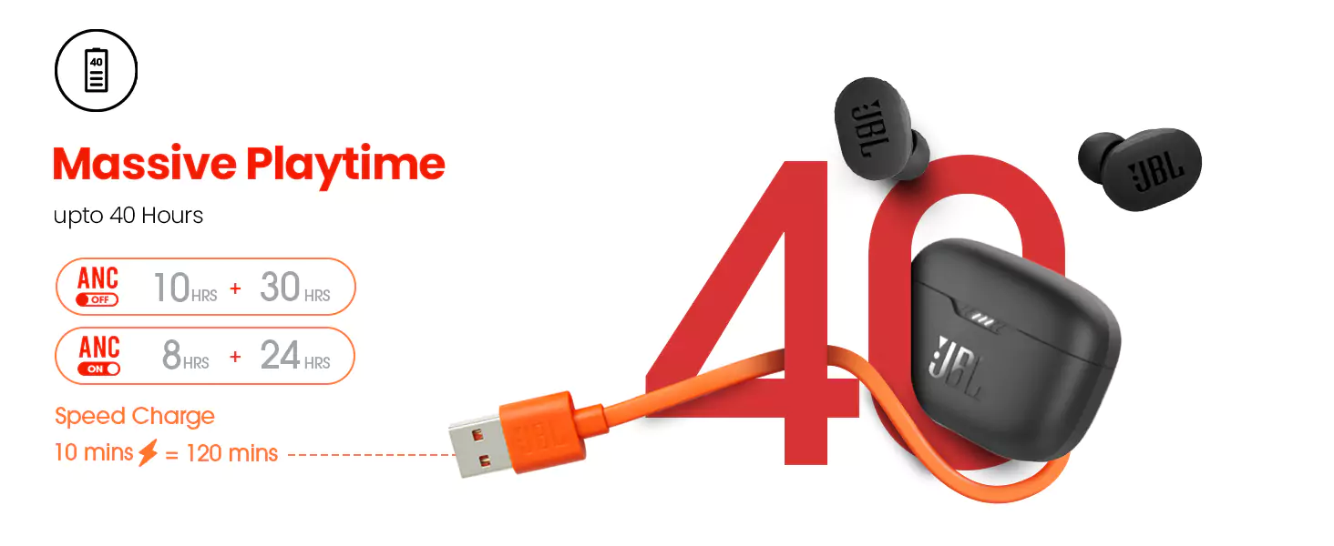 zopic JBL Tune 130NC Earbuds TWS, Active Noise Cancellation Earbuds Upto 40dB, APP - Adjust EQ for Extra Bass, Massive 40Hrs Playtime, Legendary Sound, 4 Mics for Clear Calls, Bluetooth 5.2