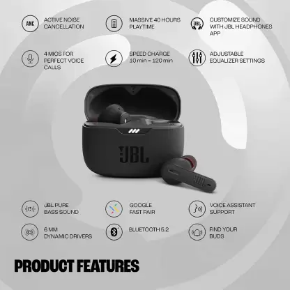 zopic JBL Tune 230NC Earbuds TWS Active Noise Cancellation Earbuds with Mic, Massive 40 Hrs Playtime with Speed Charge, Adjustable EQ APP, 4Mics for Perfect Calls, Google Fast Pair, Bluetooth 5.2