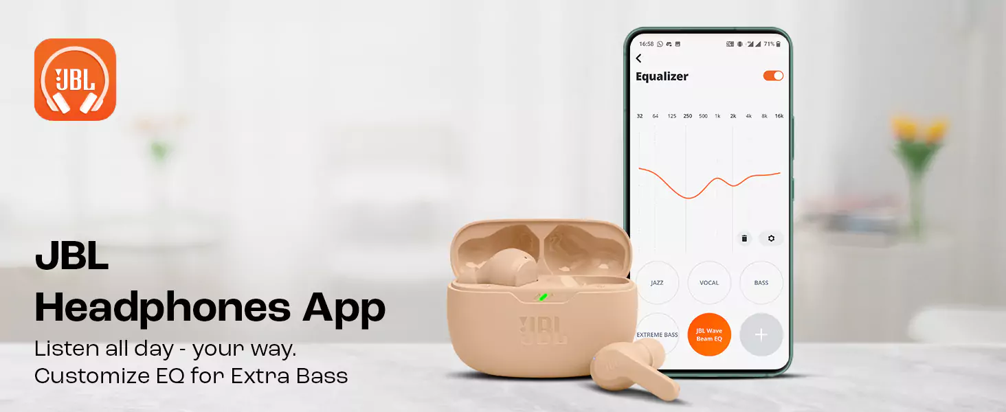 zopic JBL Wave Beam in-Ear Earbuds (TWS) with Mic, App for Customized Extra Bass EQ, 32 Hours Battery and Quick Charge, IP54 Water & Dust Resistance, Ambient Aware & Talk-Thru, Google FastPair