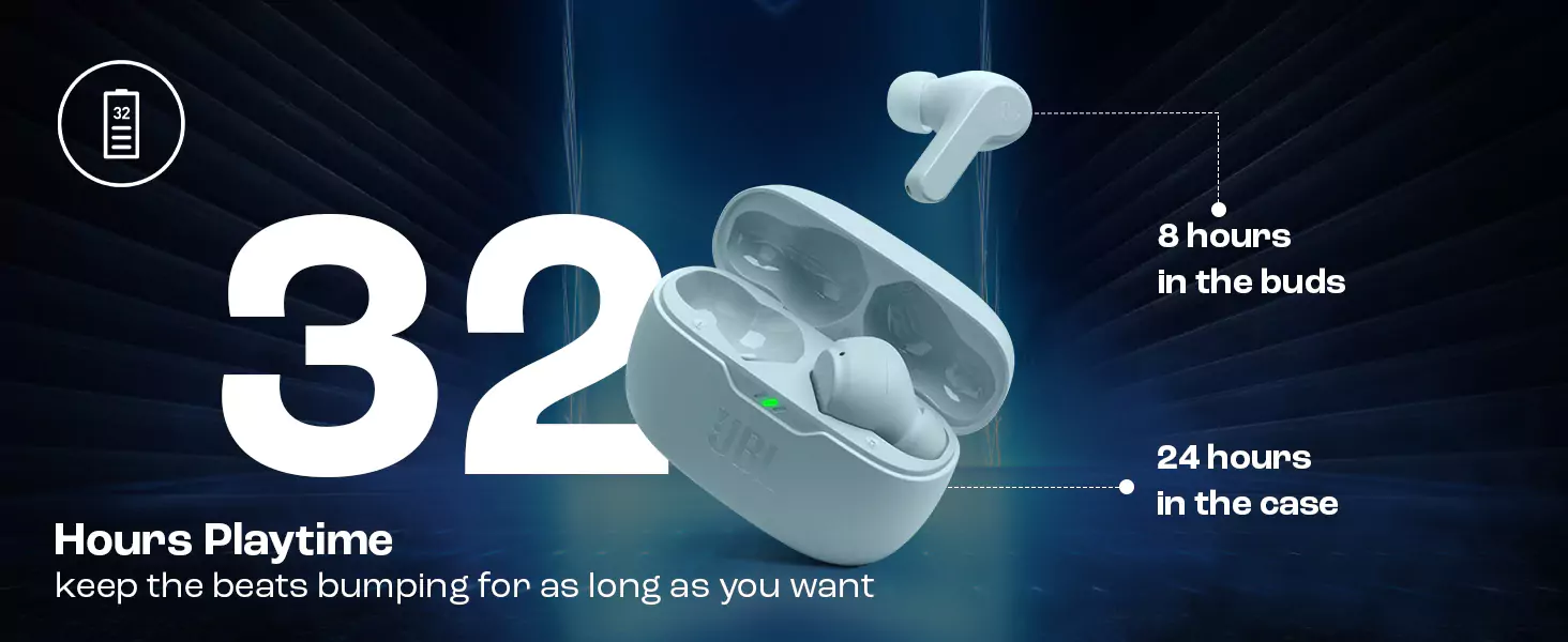 zopic JBL Wave Beam in-Ear Earbuds (TWS) with Mic, App for Customized Extra Bass EQ, 32 Hours Battery and Quick Charge, IP54 Water & Dust Resistance, Ambient Aware & Talk-Thru, Google FastPair