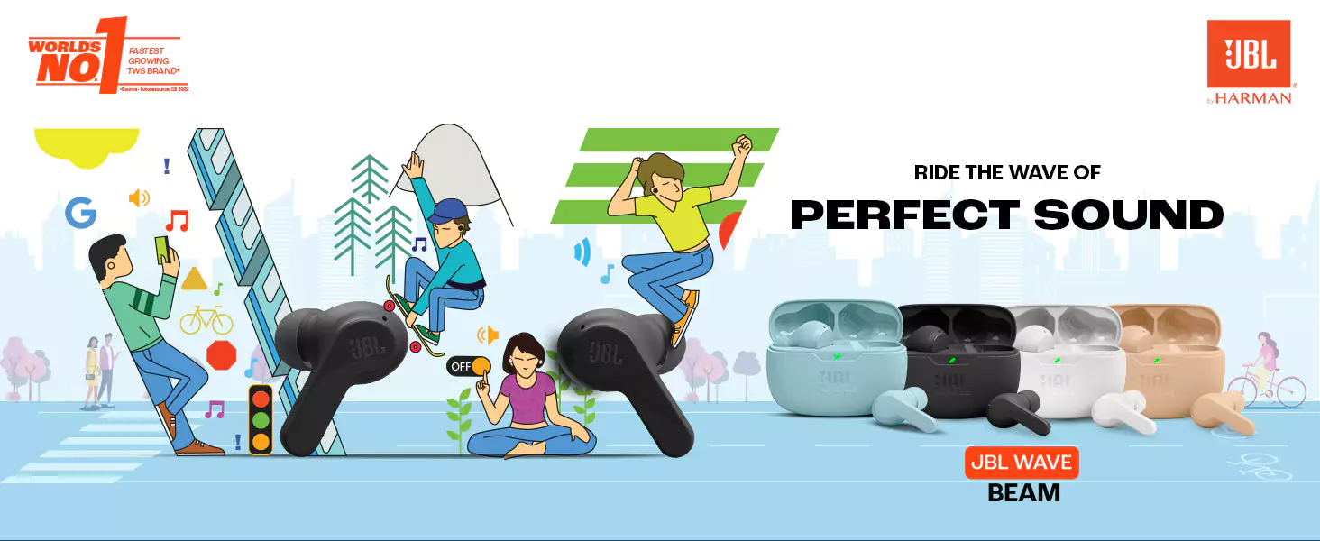 zopic JBL Wave Beam in-Ear Earbuds (TWS) with Mic, App for Customized Extra Bass EQ, 32 Hours Battery and Quick Charge, IP54 Water & Dust Resistance, Ambient Aware & Talk-Thru, Google FastPair