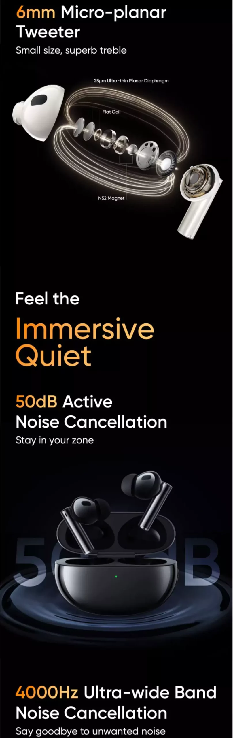 Zopic realme buds air 5 Pro 40 hours playtime, personalized audio algorithm, 50dB active noise cancellation, realboost dual drivers, 40ms super low latency, 4000Hz ultra wide band (2)