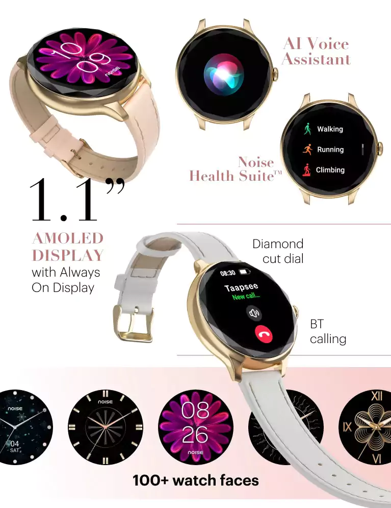 zopic Noisefit noise Diva Smartwatch for female woman girls 4-day long battery life Diamond Cut dial, Glossy Metallic Finish, AMOLED Display, Options, Female Cycle Tracker Smart (6)