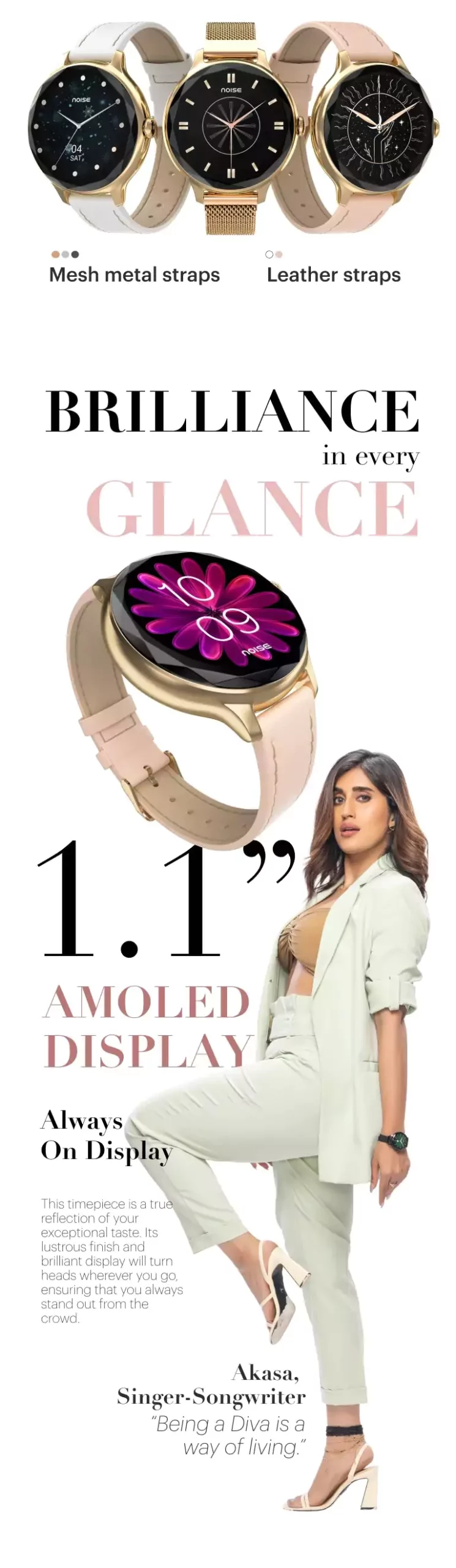 zopic Noisefit noise Diva Smartwatch for female woman girls 4-day long battery life Diamond Cut dial, Glossy Metallic Finish, AMOLED Display, Options, Female Cycle Tracker Smart (6)
