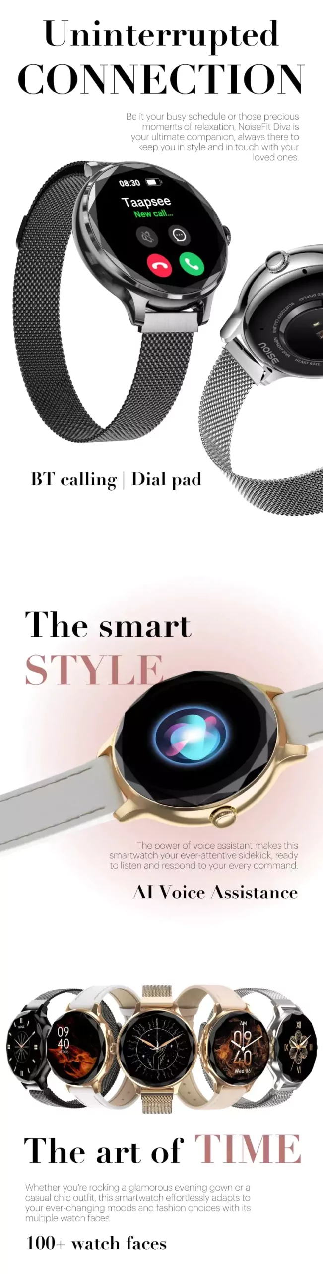zopic Noisefit noise Diva Smartwatch for female woman girls 4-day long battery life Diamond Cut dial, Glossy Metallic Finish, AMOLED Display, Options, Female Cycle Tracker Smart (6)