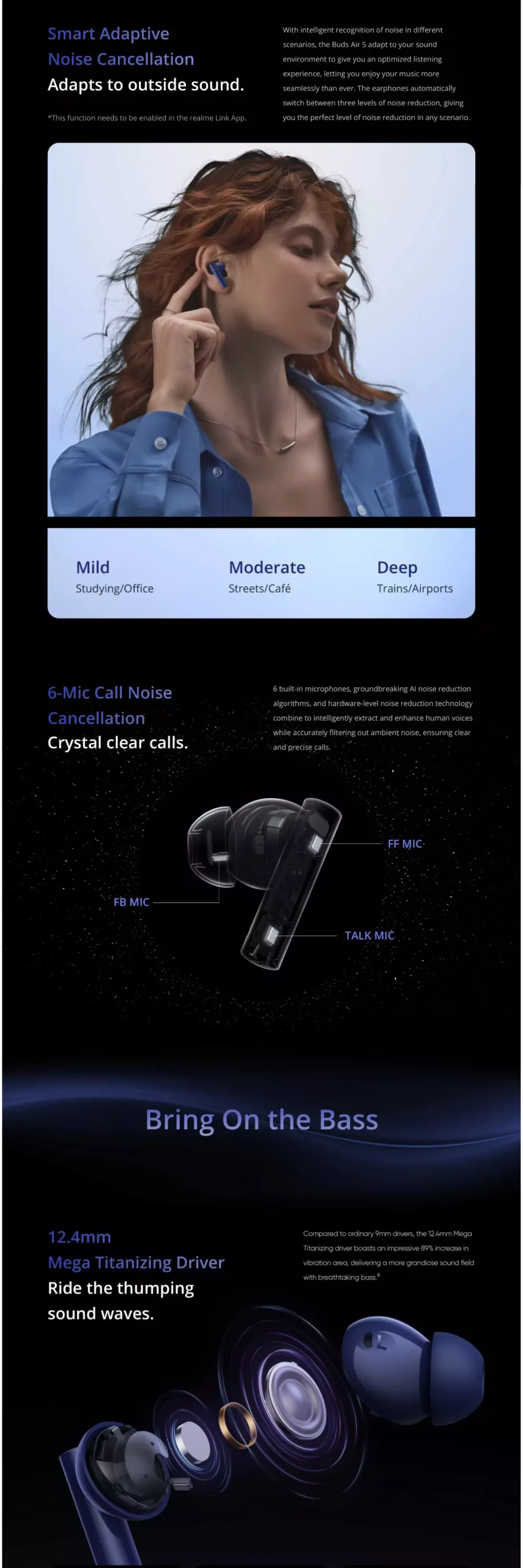 zopic realme buds air 5 Earbuds 38 hours of playtime crystal clear calls 50dB active noise cancellation 12.4mm mega titanizing driver dynamic bass boost bluetooth 5.3 (1)
