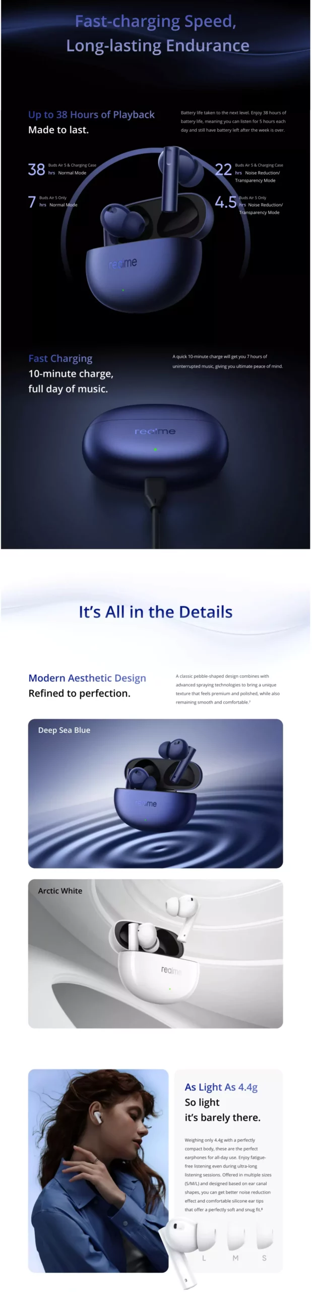 zopic realme buds air 5 Earbuds 38 hours of playtime crystal clear calls 50dB active noise cancellation 12.4mm mega titanizing driver dynamic bass boost bluetooth 5.3 (1)