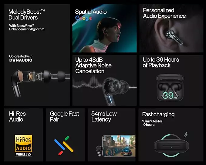 zopic OnePlus Buds Pro 2 Earbuds Bluetooth TWS in Ear Earphones, Spatial Audio Dynamic Head Tracking, Upto 39 Hours Battery, co-Created with Dynaudio, Upto 48dB Adaptive Noise Cancellation