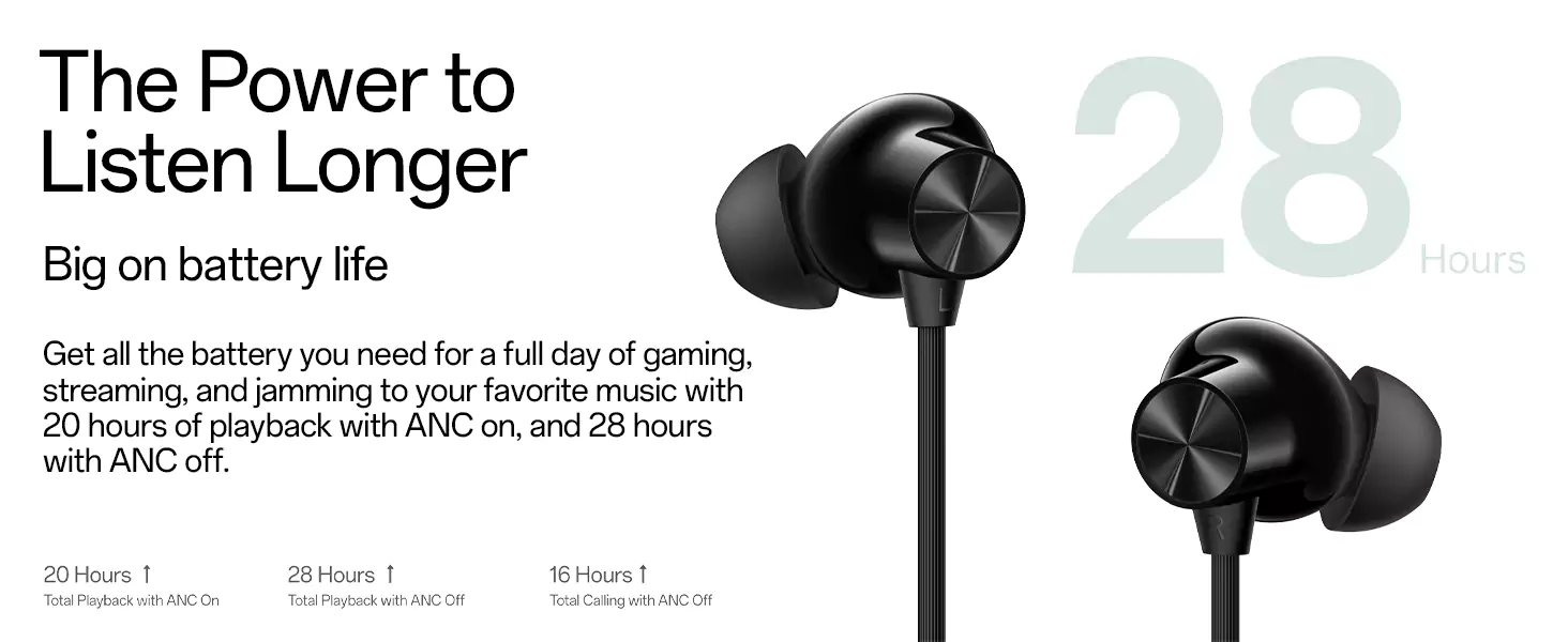 zopic OnePlus Bullets Wireless Z2 ANC Neckband Bluetooth in Ear Earphones with Mic, 28 Hours Battery, 45dB Hybrid ANC, Bombastic Bass, 12.4 mm Drivers, 10 Mins Charge, 20 Hrs Music