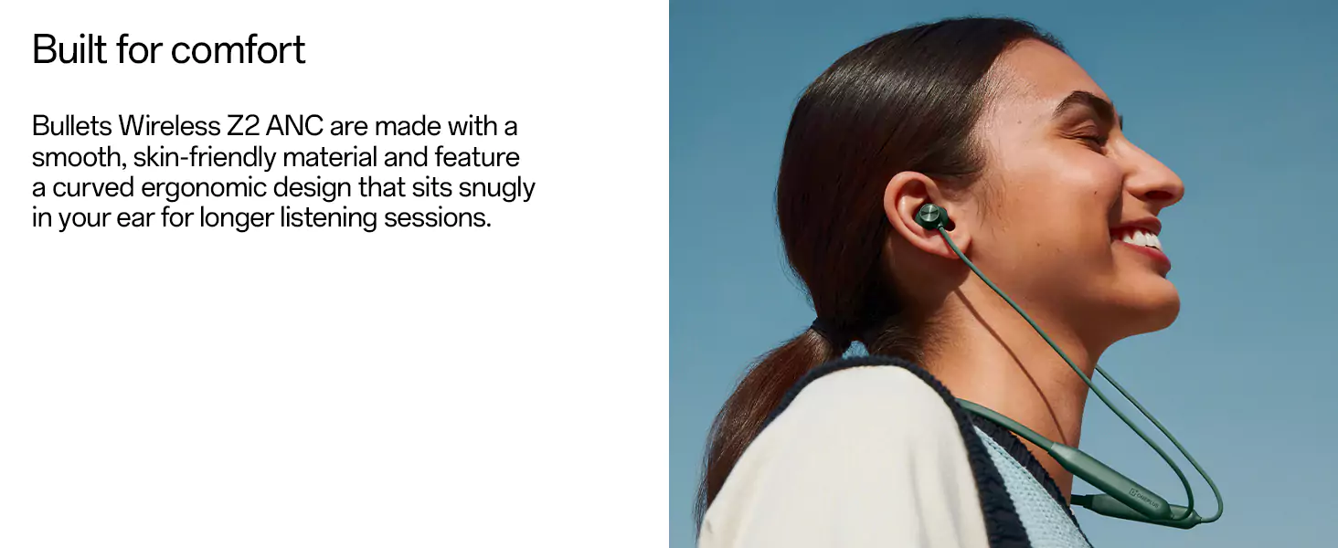 zopic OnePlus Bullets Wireless Z2 ANC Neckband Bluetooth in Ear Earphones with Mic, 28 Hours Battery, 45dB Hybrid ANC, Bombastic Bass, 12.4 mm Drivers, 10 Mins Charge, 20 Hrs Music