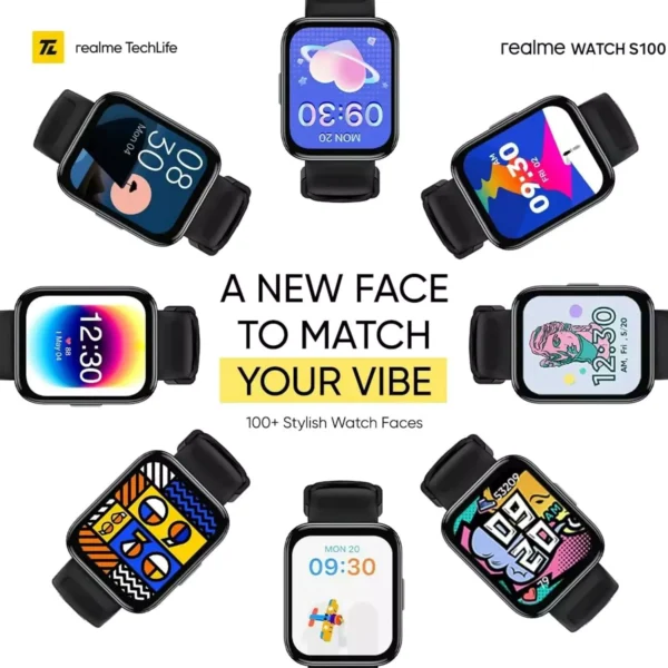 zopic realme TechLife Watch S100 Smartwatch black color 12 Days Battery Life, Blood Oxygen & Heart Rate Monitor, 1.69 HD Display with Temperature Sensor, 24 Sports Mode, IP68 (19)