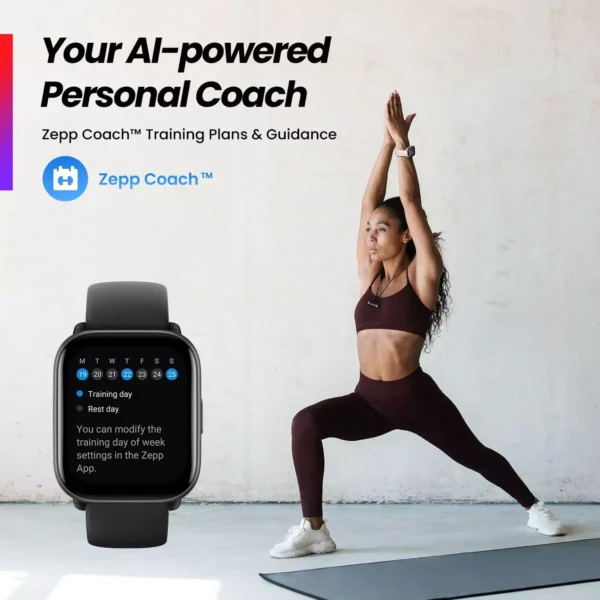 zopic Amazfit Active Smartwatch AI Fitness Exercise Coach, GPS, Bluetooth Calling & Music, 14 Day Battery, 1.75" AMOLED Display & Alexa Built-in, Fitness Watch for Android & iPhone