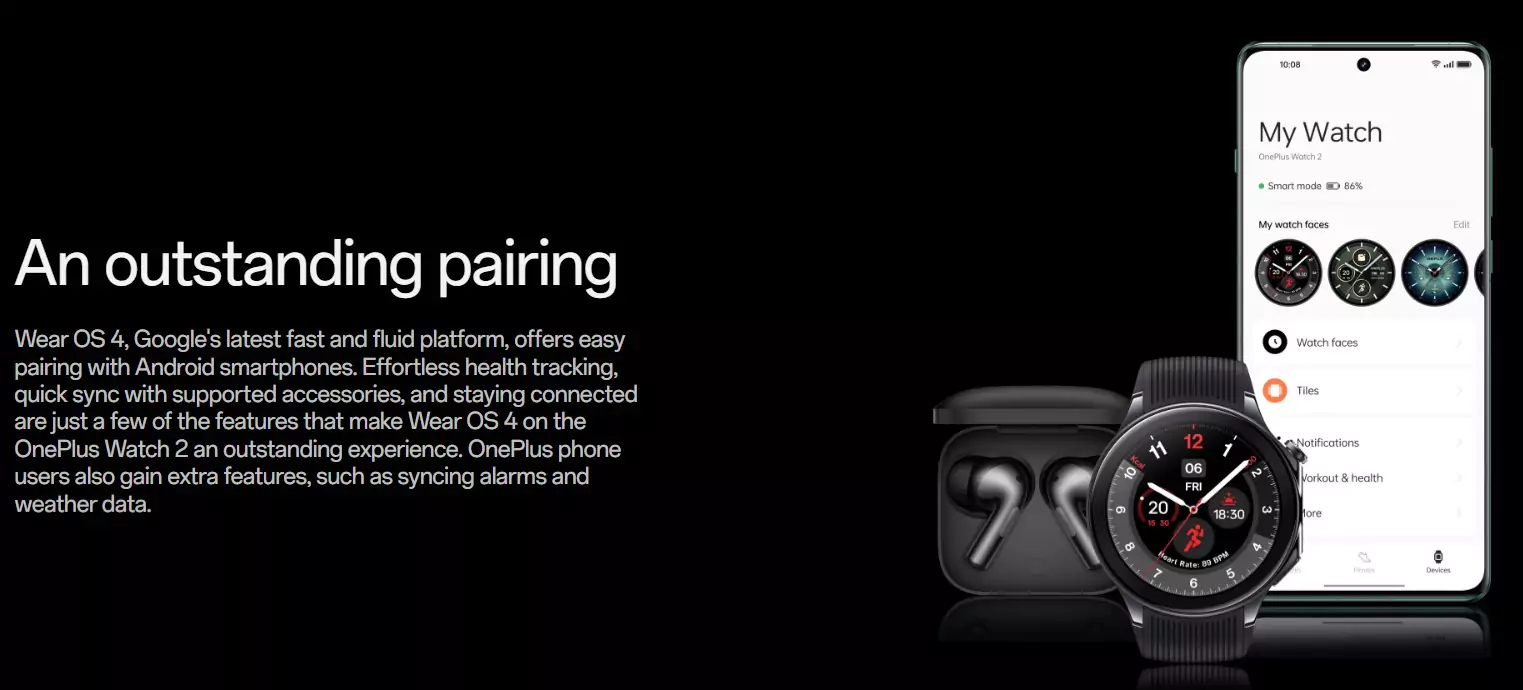 OnePlus Watch 2 Smartwatch Wear OS 4, Snapdragon W5 Chipset, Upto 100hrs battery life, Bluetooth Calling, 1.43’’ AMOLED Display, Stainless Steel & Sapphire Crystal build, Dual Frequency GPS, 5 ATM, IP68