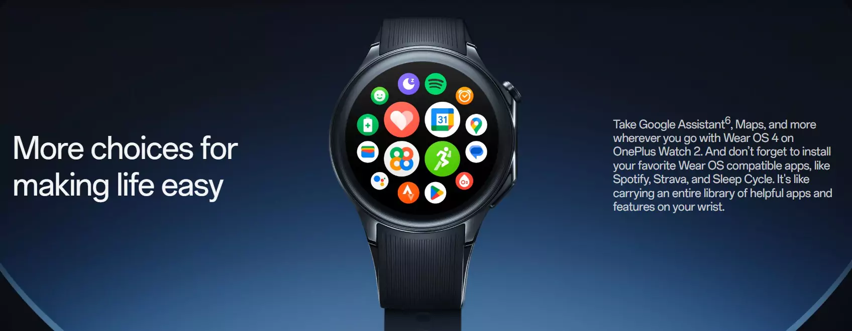 OnePlus Watch 2 Smartwatch Wear OS 4, Snapdragon W5 Chipset, Upto 100hrs battery life, Bluetooth Calling, 1.43’’ AMOLED Display, Stainless Steel & Sapphire Crystal build, Dual Frequency GPS, 5 ATM, IP68