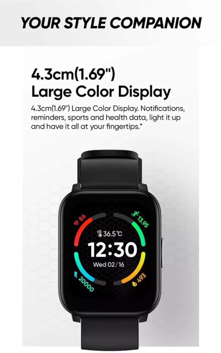 zopic realme TechLife Watch S100 Smartwatch 12 Days Battery Life, Blood Oxygen & Heart Rate Monitor, 1.69 HD Display with Temperature Sensor, 24 Sports Mode, IP68 (1)