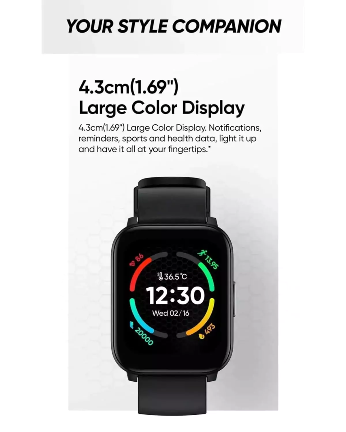 zopic realme TechLife Watch S100 Smartwatch 12 Days Battery Life, Blood Oxygen & Heart Rate Monitor, 1.69 HD Display with Temperature Sensor, 24 Sports Mode, IP68 (1)
