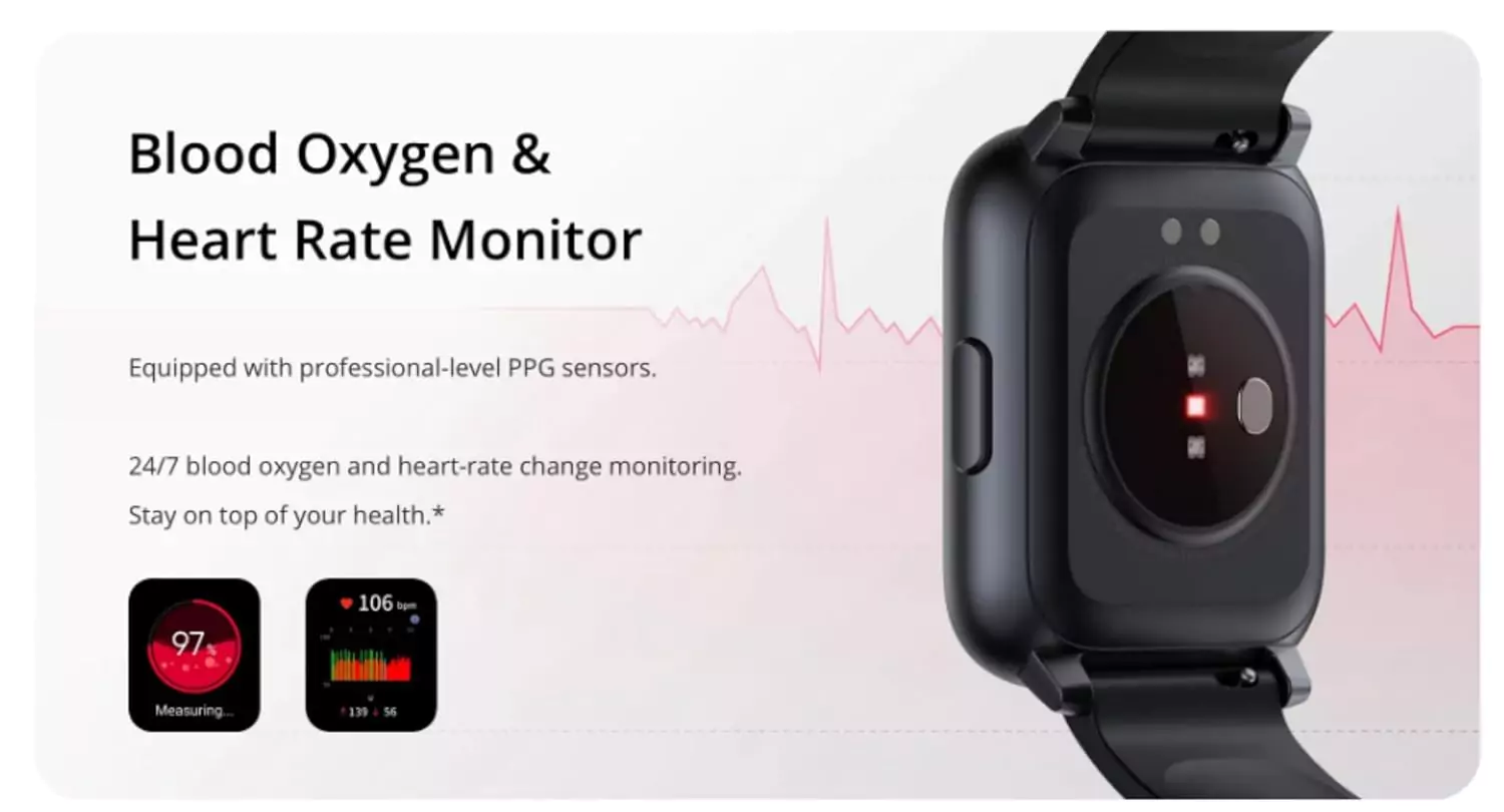 zopic realme TechLife Watch S100 Smartwatch 12 Days Battery Life, Blood Oxygen & Heart Rate Monitor, 1.69 HD Display with Temperature Sensor, 24 Sports Mode, IP68 (1)