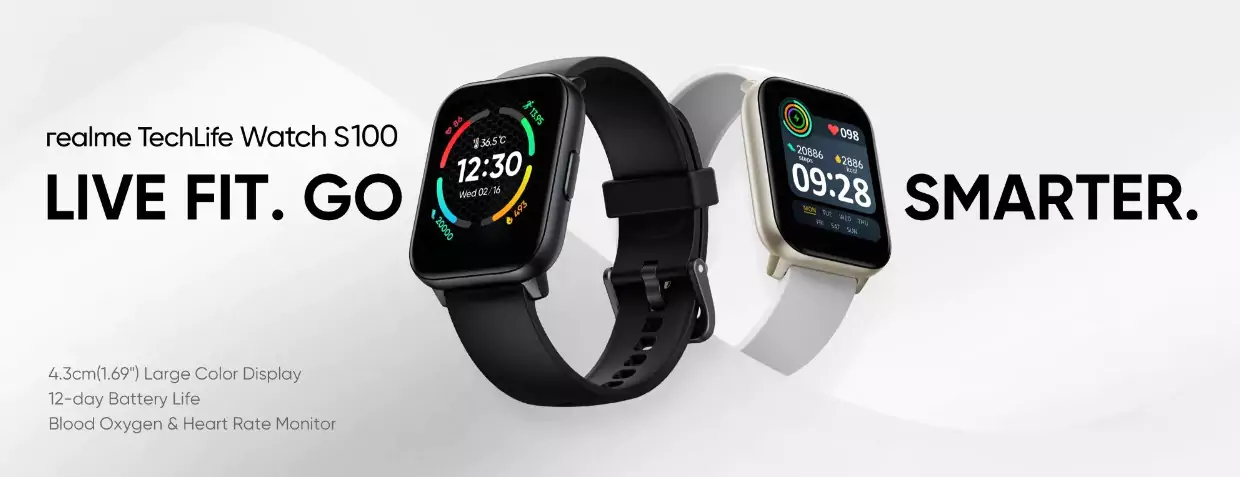 zopic realme TechLife Watch S100 Smartwatch 12 Days Battery Life, Blood Oxygen & Heart Rate Monitor, 1.69 HD Display with Temperature Sensor, 24 Sports Mode, IP68 (1)